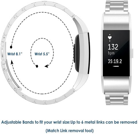 Strap-it® Strap-it Fitbit Charge 2 stalen band (zilver)