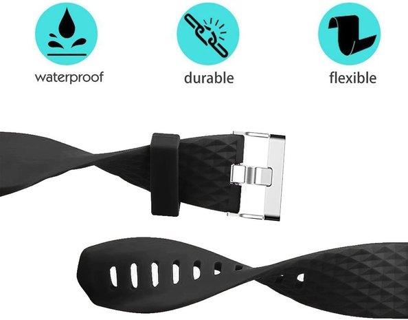 Fitbit Charge 2 diamant silicone band zwart Smartwatchbanden