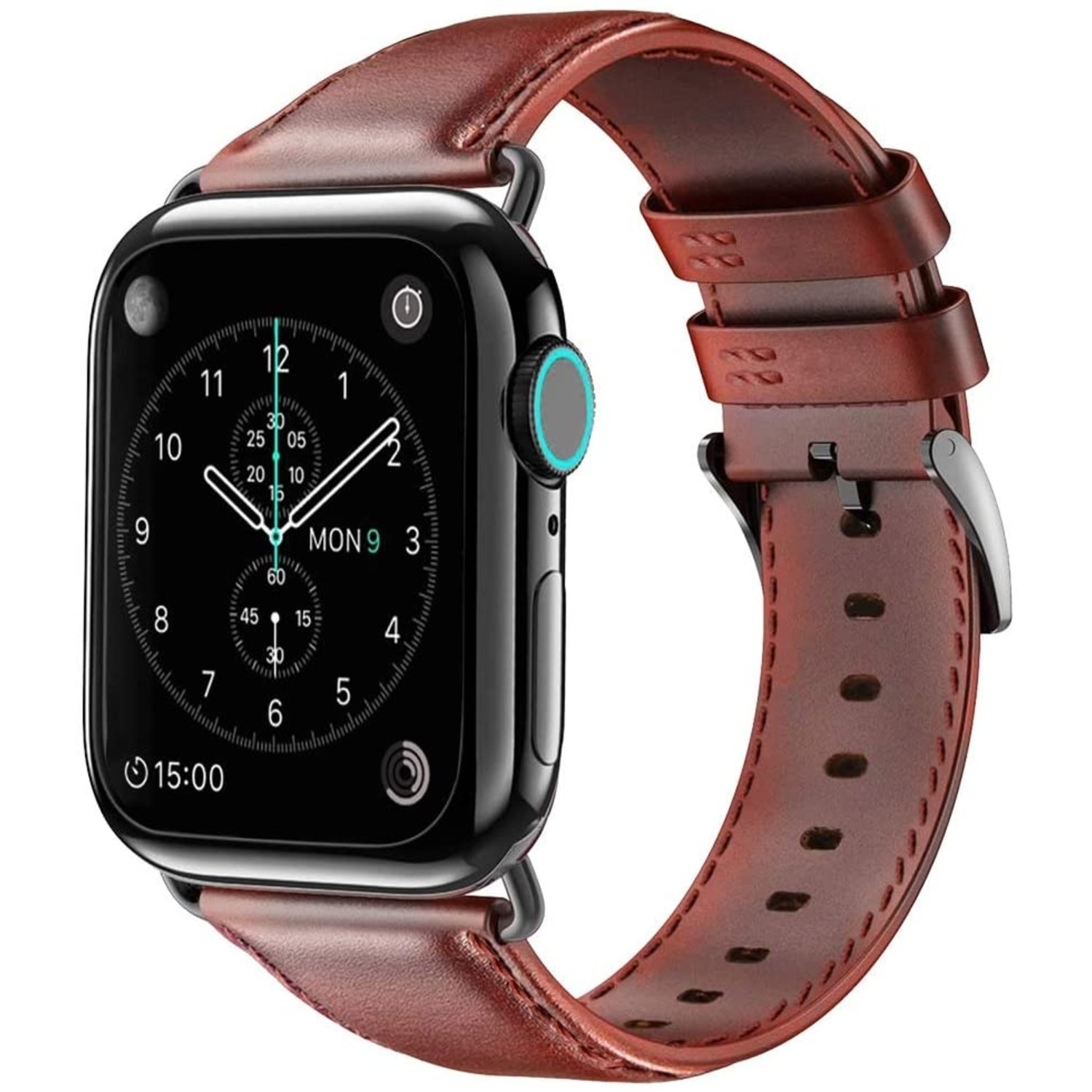 Apple Watch 6 leren bandje (roodbruin) - Smartwatchbanden.nl