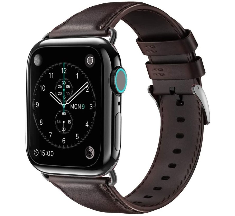 Apple Watch 6 leren bandje (donkerbruin) - Smartwatchbanden.nl