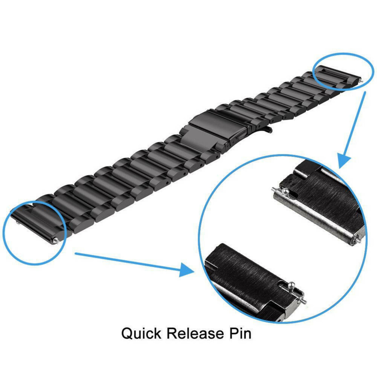 Stalen horlogeband 22mm universeel zwart Smartwatchbanden