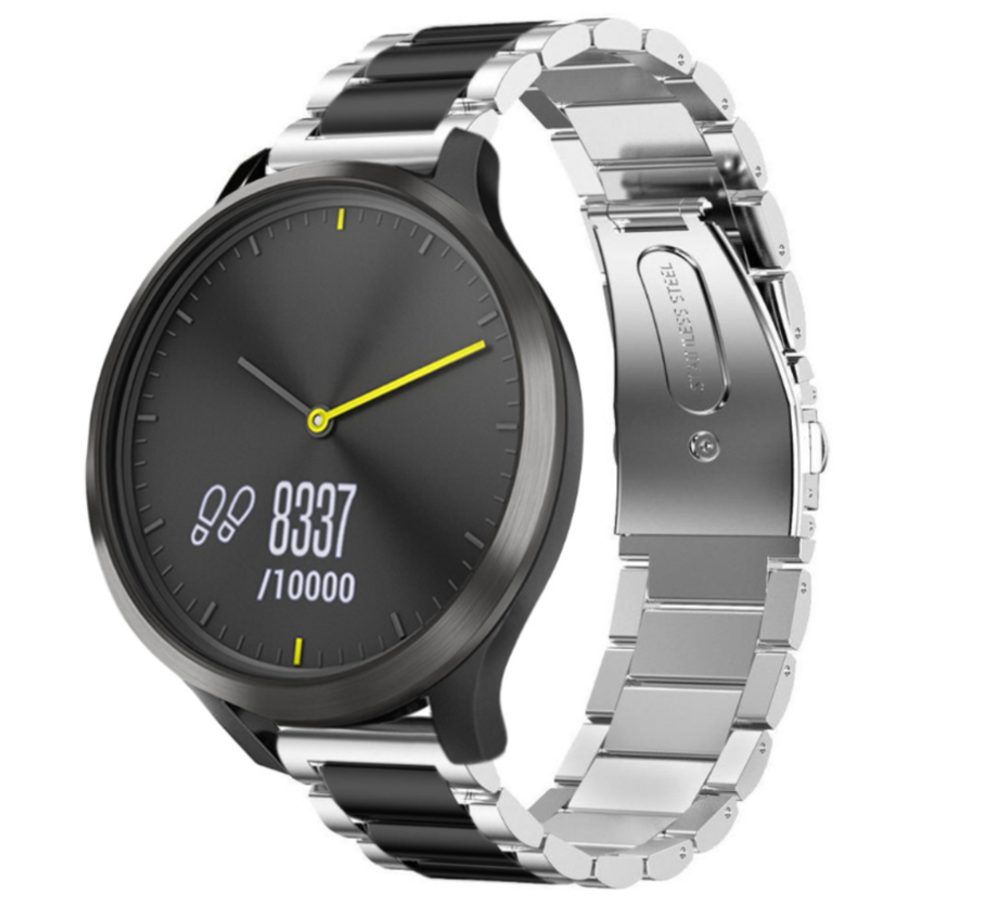 Strap-it® Strap-it Garmin Vivomove HR stalen band (zilver/zwart) Strap-it® Strap-it Garmin Vivomove HR stalen band (zilver/zwart)