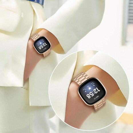 Strap-it® Strap-it Fitbit Sense stalen band (rosé goud)