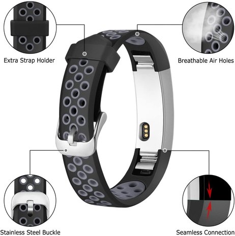 Strap-it® Strap-it Fitbit Alta / Alta HR sport bandje (zwart/grijs)