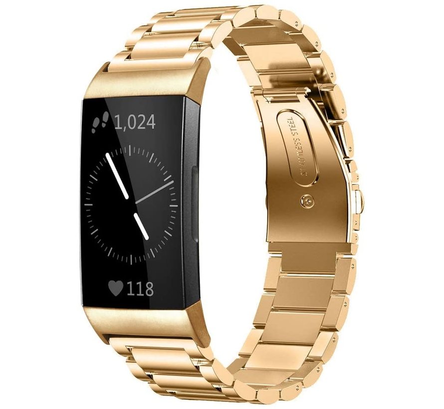 Strap-it® Fitbit Charge 3 stalen bandje (goud)