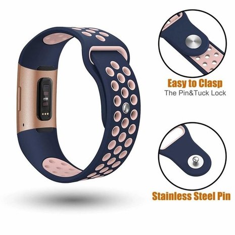Strap-it® Strap-it Fitbit Charge 4 sportband (donkerblauw/roze)