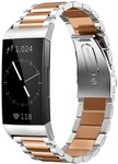 Strap-it® Strap-it Fitbit Charge 3 stalen bandje (zilver/rosé goud)