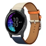 Strap-it® Garmin Venu leren bandje (wit/donkerblauw)