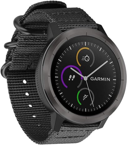 Garmin Vivoactive 4 nylon gesp band zwart Smartwatchbanden
