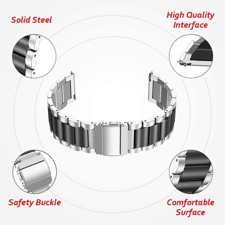 Strap-it® Strap-it Xiaomi Amazfit Bip stalen band (zilver/zwart) Strap-it® Strap-it Xiaomi Amazfit Bip stalen band (zilver/zwart)