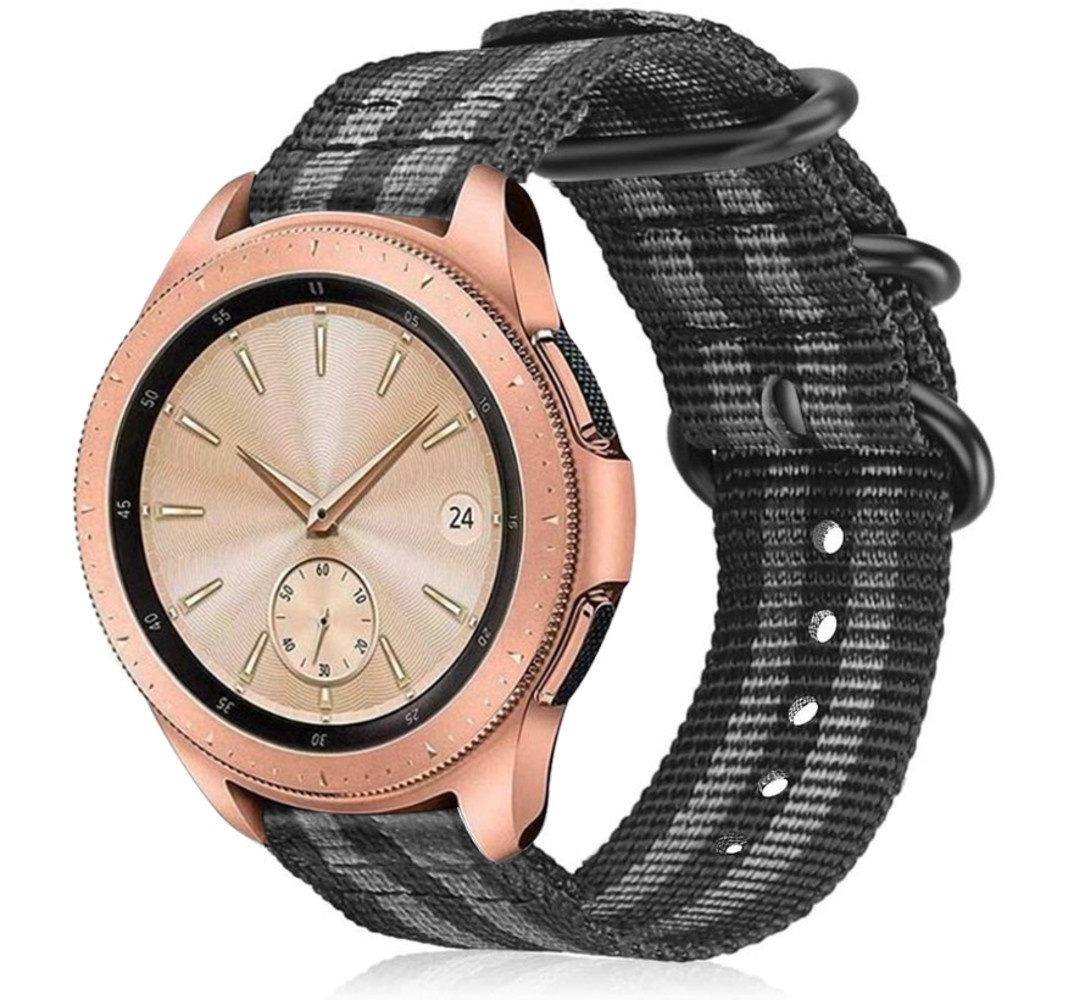 Samsung Galaxy Watch 42mm nylon gesp band (zwart/grijs) Smartwatchbanden.nl