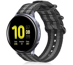 Strap-it® Samsung Galaxy Watch Active nylon gesp band (zwart/grijs)