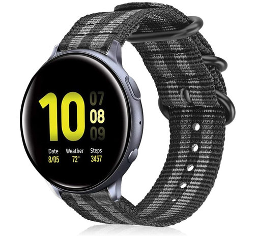 Strap-it® Strap-it Samsung Galaxy Watch Active nylon gesp band (zwart/grijs)