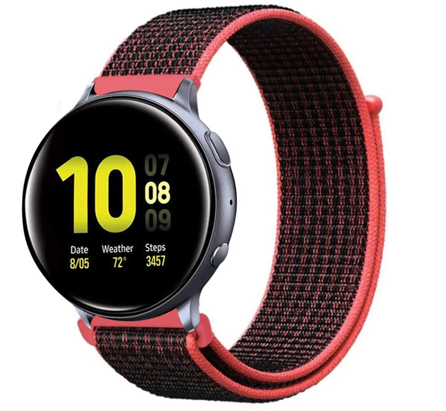 Samsung Galaxy Watch Active nylon band (zwart/rood) - Smartwatchbanden.nl