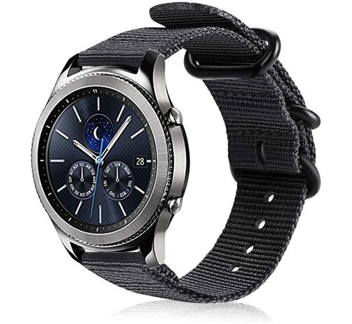 Strap-it® Strap-it Samsung Gear S3 nylon gesp band (zwart)