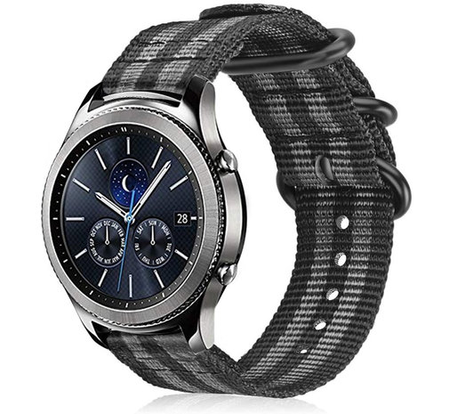 Strap-it® Strap-it Samsung Gear S3 nylon gesp band (zwart/grijs)