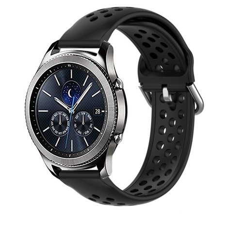 Strap-it® Strap-it Samsung Gear S3 siliconen bandje met gaatjes (zwart)