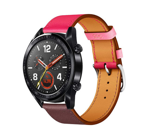 Strap-it® Strap-it Huawei Watch GT 2 leren bandje (knalroze/roodbruin) Strap-it® Strap-it Huawei Watch GT 2 leren bandje (knalroze/roodbruin)