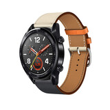 Strap-it® Huawei Watch GT 2 leren bandje (wit/donkerblauw)