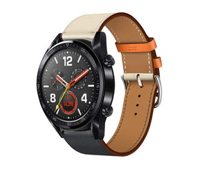 Strap-it® Huawei Watch GT 2 leren bandje (wit/donkerblauw)