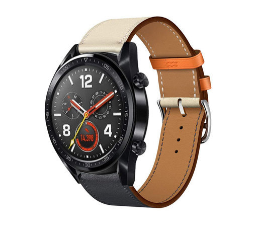 Strap-it® Strap-it Huawei Watch GT 2 leren bandje (wit/donkerblauw)
