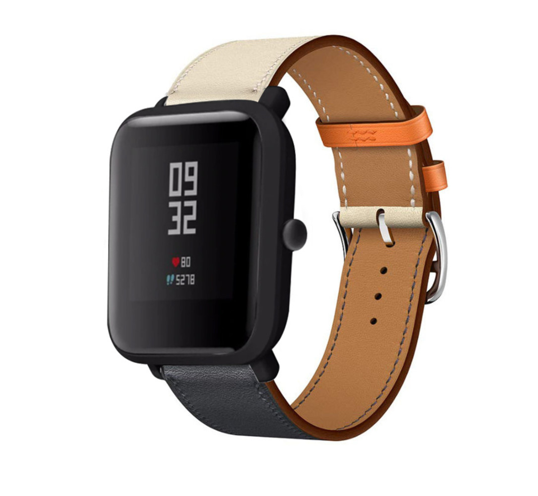 Strap-it® Strap-it Xiaomi Amazfit Bip leren bandje (wit/donkerblauw)