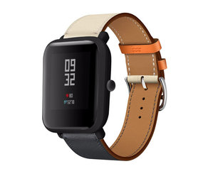 Strap-it® Xiaomi Amazfit Bip leren bandje (wit/donkerblauw)