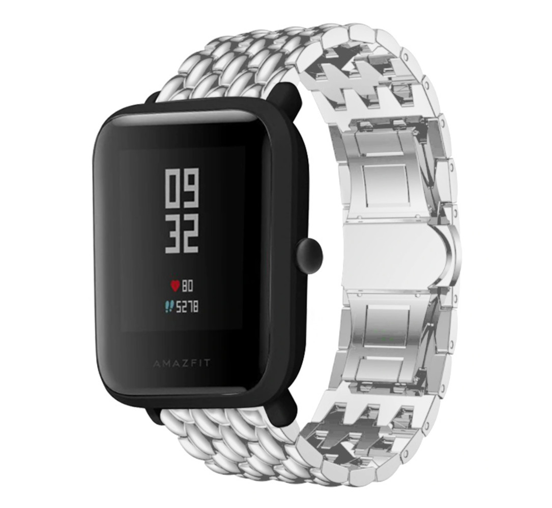 Strap-it® Strap-it Xiaomi Amazfit Bip stalen draak band (zilver)