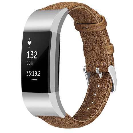 Gelukkig is dat Zenuw Ligatie Fitbit Charge 2 leren bandje (bruin) - Smartwatchbanden.nl