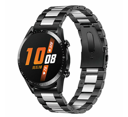 Huawei Watch GT stalen band (zwart/zilver) - Smartwatchbanden.nl