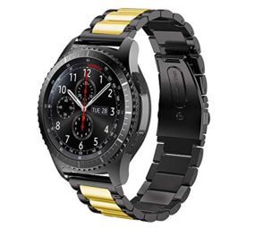 Strap-it® Samsung Galaxy Watch stalen band 46mm (zwart/goud) Strap-it® Samsung Galaxy Watch stalen band 46mm (zwart/goud)