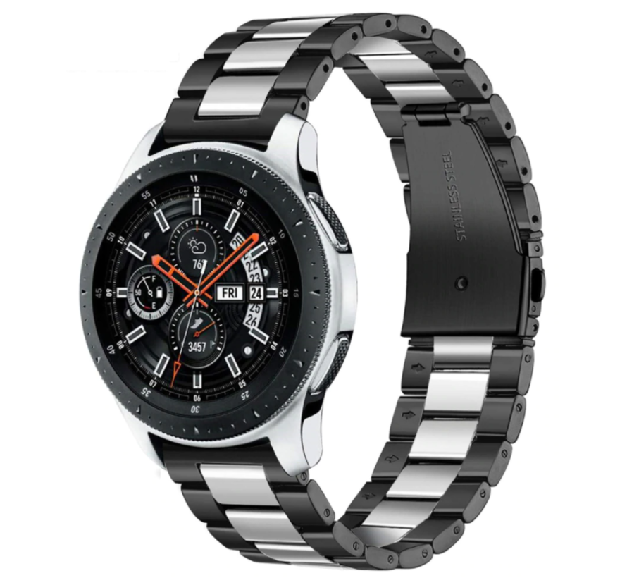 Samsung Galaxy Watch stalen band 46mm (zwart/zilver) - Smartwatchbanden.nl