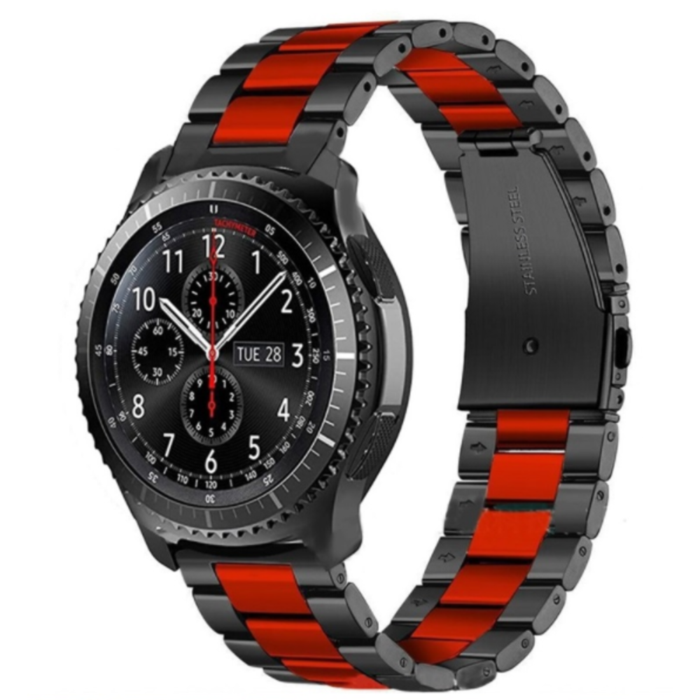 Samsung Galaxy Watch stalen band 46mm (zwart/rood) Smartwatchbanden.nl