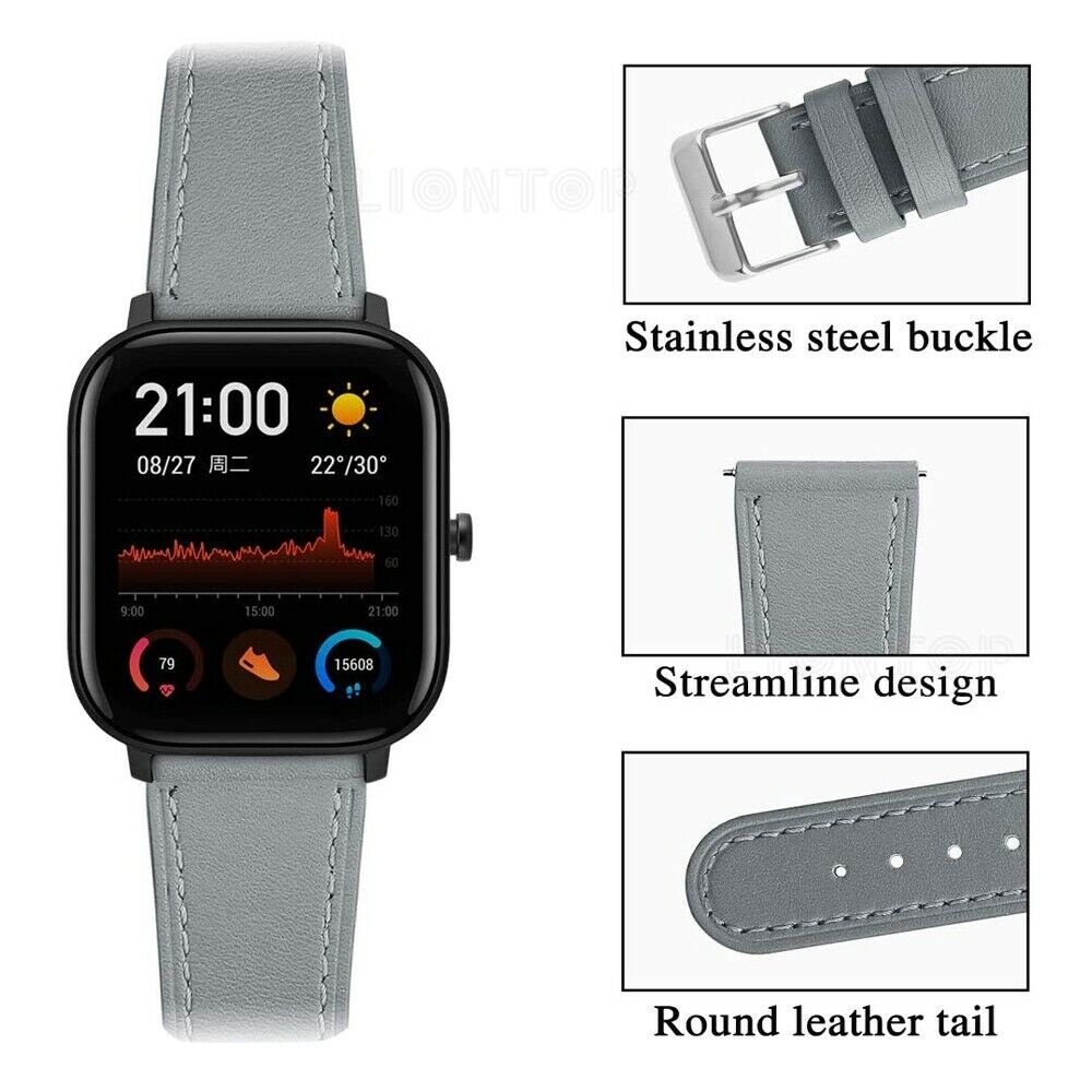Strap-it® Strap-it Xiaomi Amazfit GTS bandje leer (grijs)