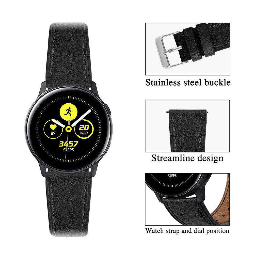 Strap-it® Strap-it Samsung Galaxy Watch Active bandje leer (strak-zwart)