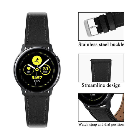 Samsung Galaxy Watch Active leren bandje zwart Smartwatchbanden