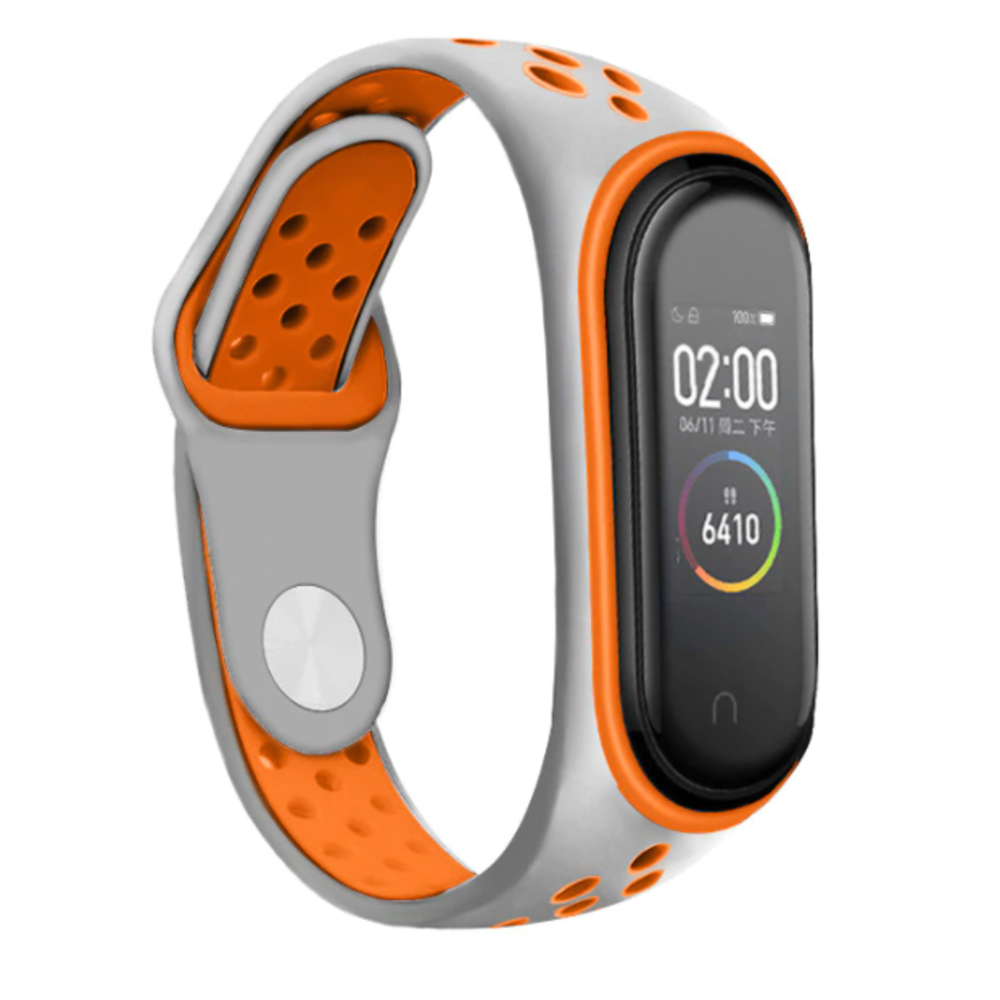 Xiaomi Mi Band 3 4 sport bandje (grijs/oranje) Smartwatchbanden.nl