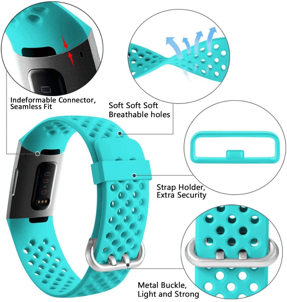 Strap-it® Strap-it Fitbit Charge 3 siliconen bandje met gaatjes (aqua)