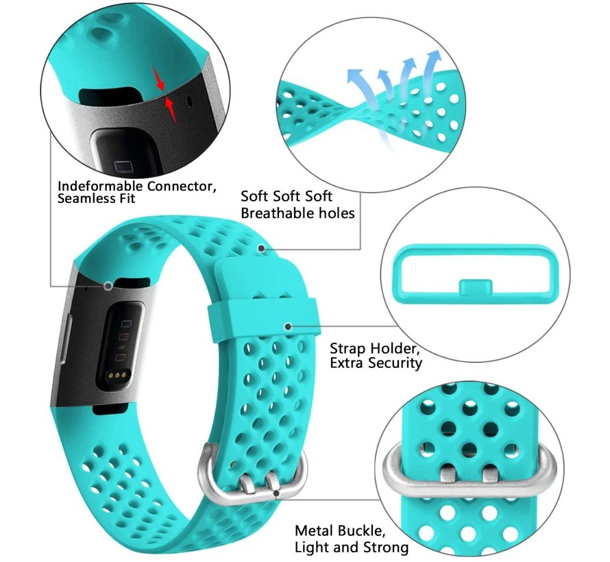 Strap-it Fitbit Charge 3 siliconen bandje met gaatjes (aqua)