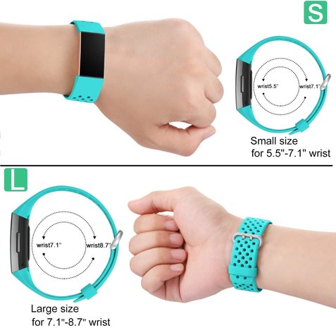 Strap-it® Strap-it Fitbit Charge 3 siliconen bandje met gaatjes (aqua)
