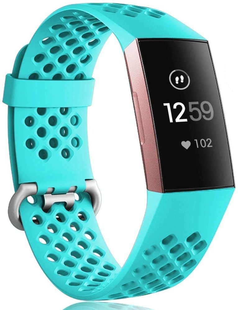 Strap-it® Strap-it Fitbit Charge 3 siliconen bandje met gaatjes (aqua)