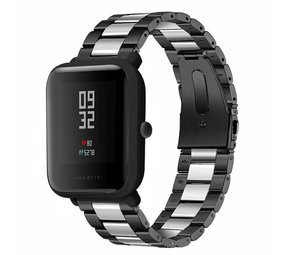 Strap-it® Xiaomi Amazfit Bip stalen band (zwart/zilver) Strap-it® Xiaomi Amazfit Bip stalen band (zwart/zilver)