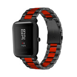 Strap-it® Xiaomi Amazfit Bip stalen band (zwart/rood)