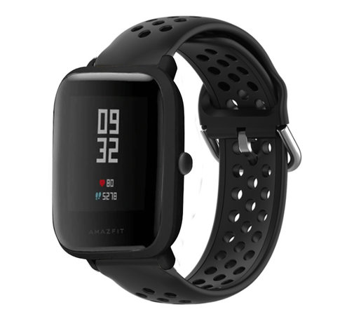 Strap-it® Strap-it Xiaomi Amazfit Bip siliconen bandje met gaatjes (zwart)