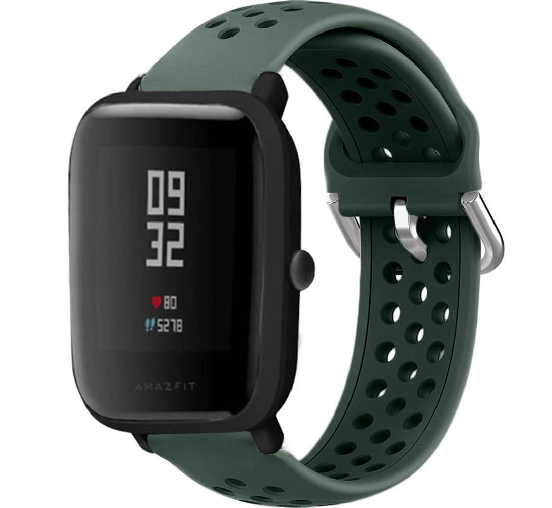 Strap-it® Strap-it Xiaomi Amazfit Bip siliconen bandje met gaatjes (legergroen)