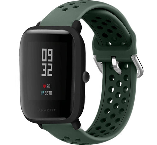 Strap-it® Strap-it Xiaomi Amazfit Bip siliconen bandje met gaatjes (legergroen)