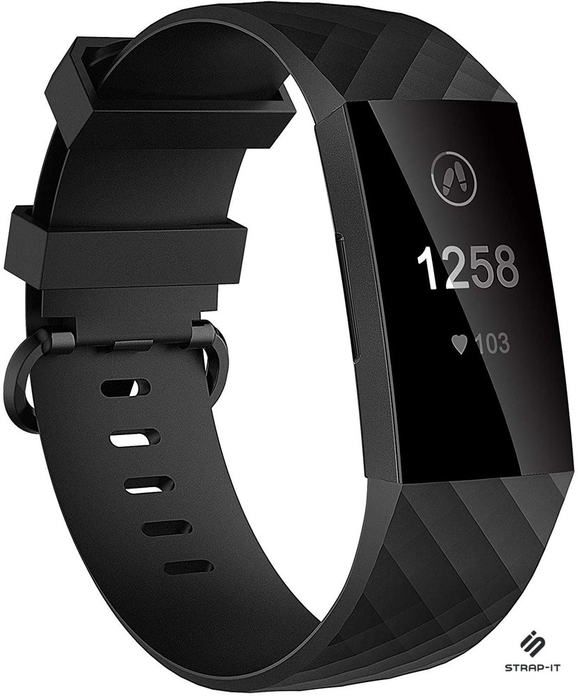 Strap-it Fitbit Charge 4 / Fitbit Charge 3 / Fitbit Charge 3 special edition siliconen bandje - zwart Strap-it Fitbit Charge 4 / Fitbit Charge 3 / Fitbit Charge 3 special edition siliconen bandje - zwart