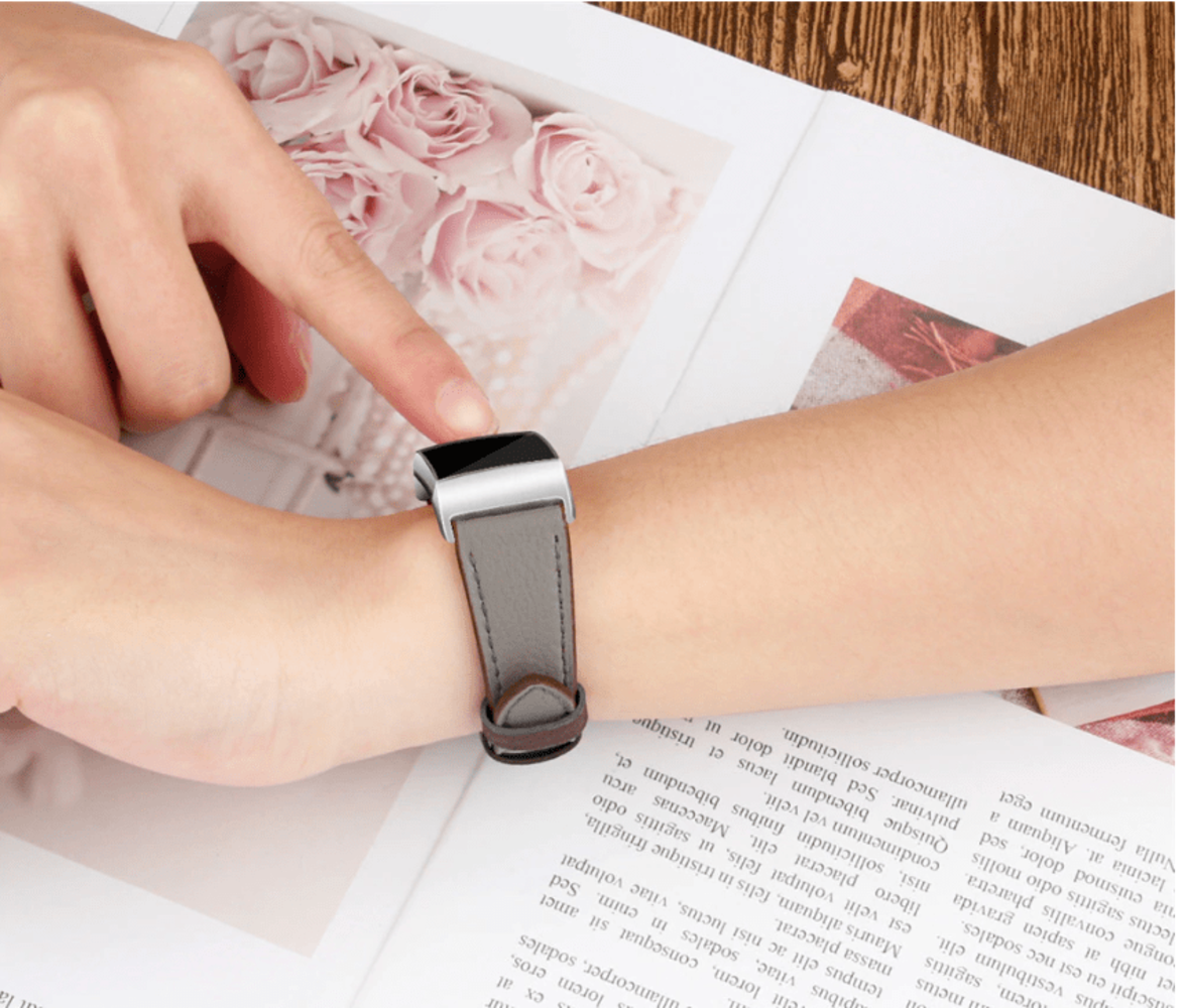 Strap-it® Strap-it Fitbit Charge 4 leren bandje (donkergrijs)