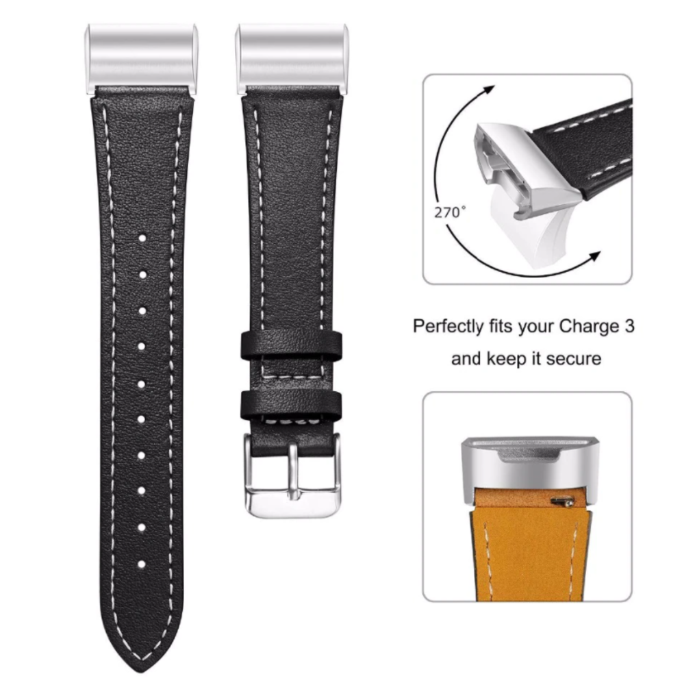 Strap-it® Strap-it Fitbit Charge 3 bandje leer (strak zwart)