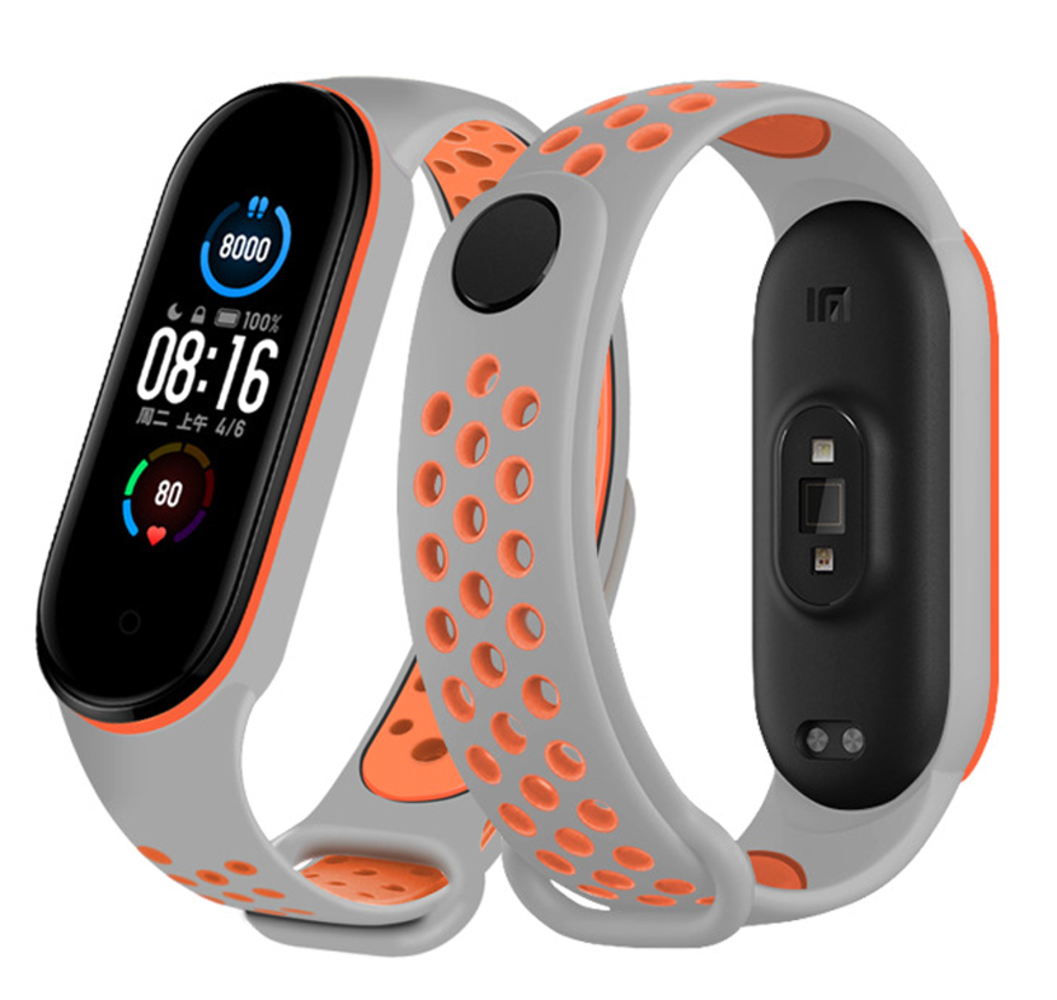 Strap-it® Strap-it Xiaomi Mi Band 6 sport bandje (grijs/oranje)